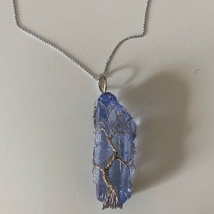 Blue quartz tree of life pendant necklace